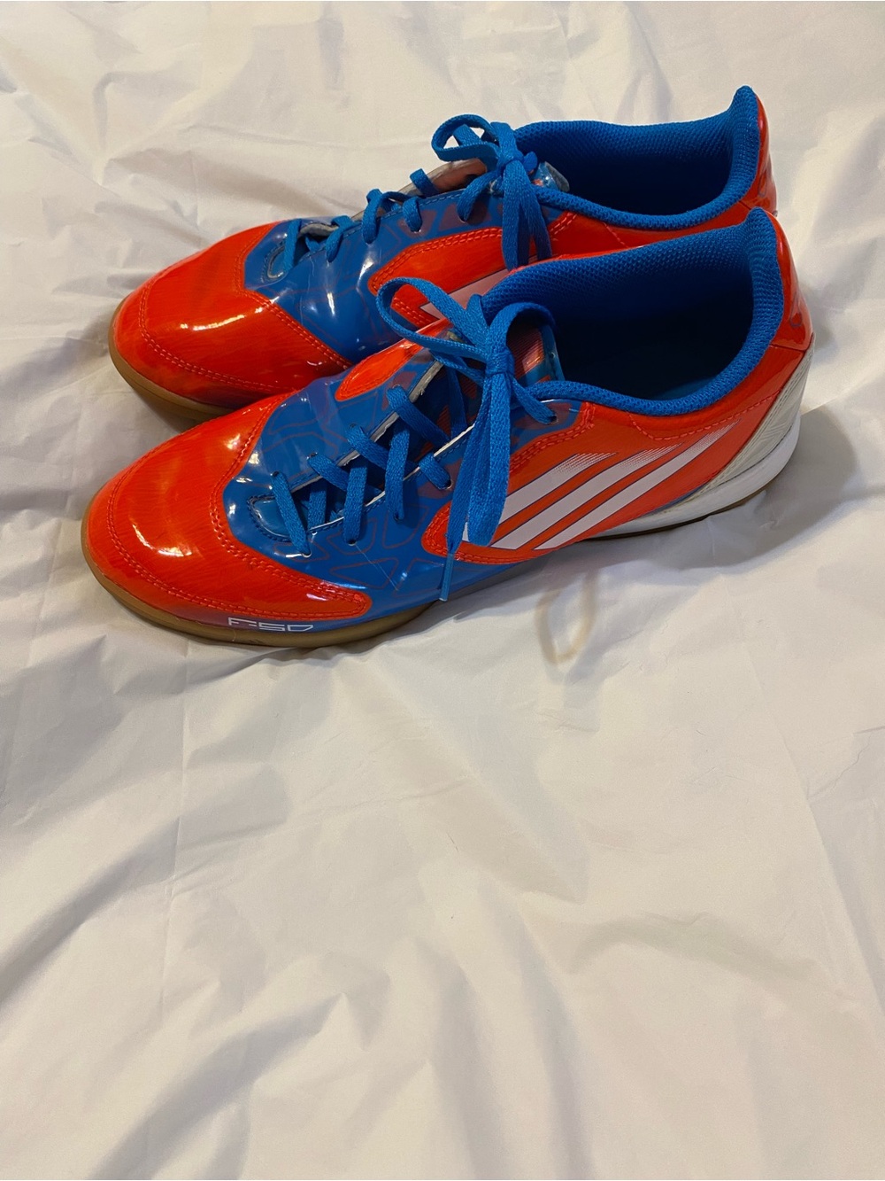 Adidas F50 indoor soccer shoe in Bright Orange & Blue, excellent condition!
